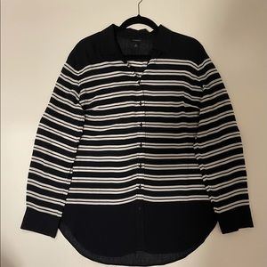Business Casual Black & White Striped Long Sleeve Blouse